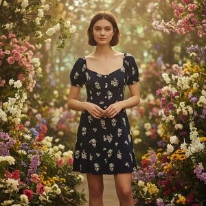 Abercrombie & Fitch Floral Babydoll Dress Womens Large Cottagecore Beach Coastal